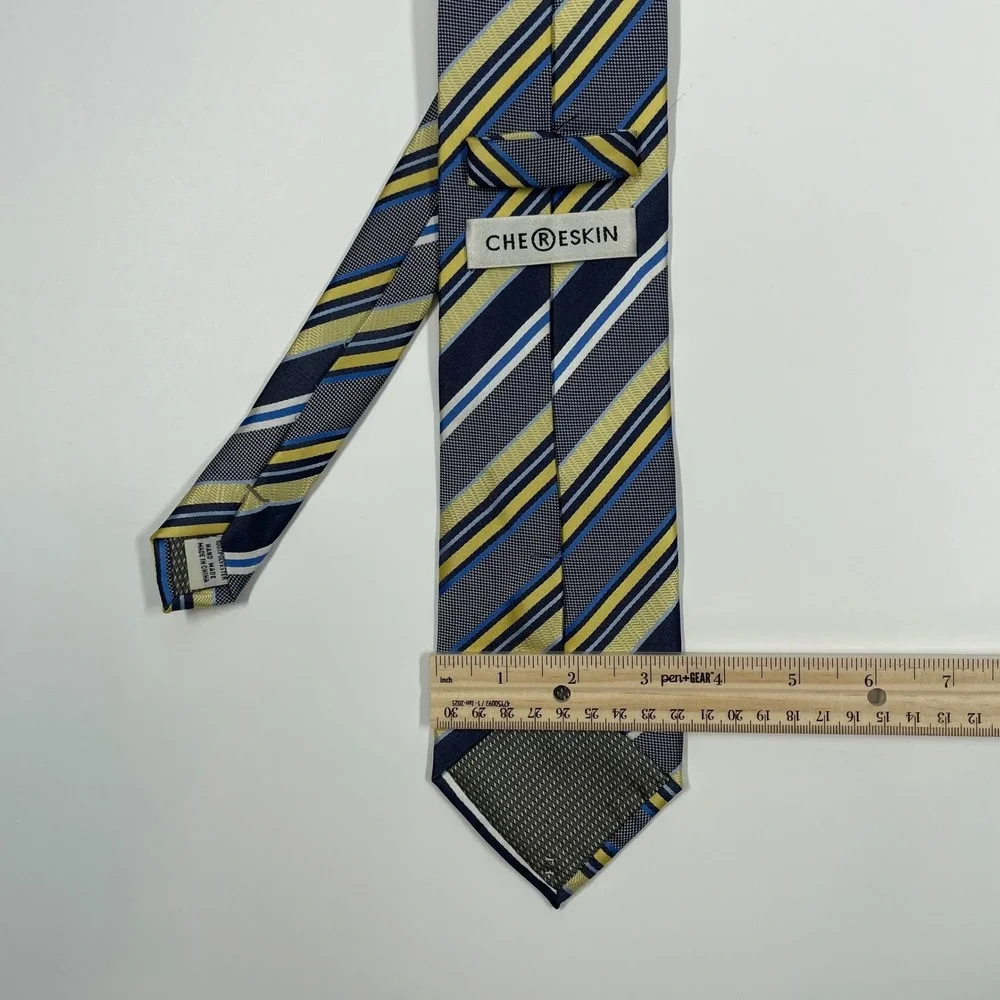 Chereskin Blue Yellow White Diagonal Striped Necktie Mens OS